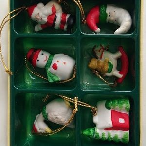 Kurt Adler Miniature Christmas Ornaments Porcelain Goose Snowman Santa Moon